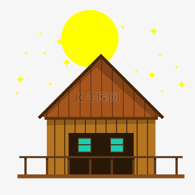 太阳下的小木屋房子插画PNG