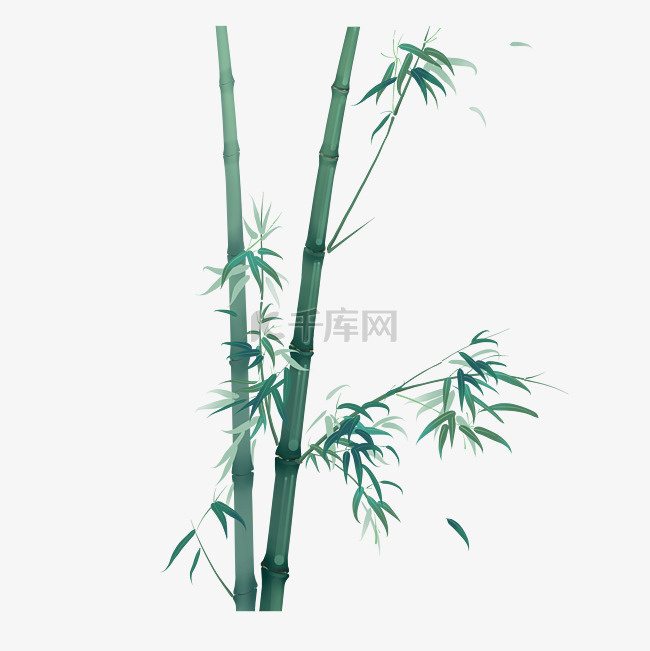 中国风国画没骨手法两杆翠绿的竹