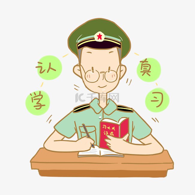 表情认真学习建军节军人插画