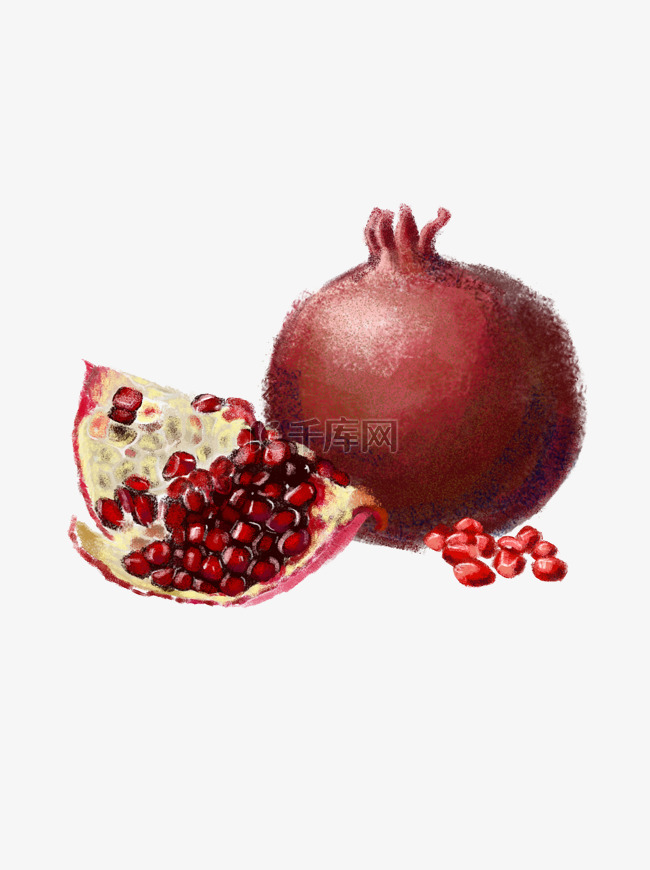 手绘卡通红色水果石榴元素