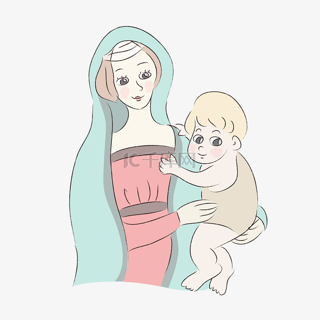 清新手绘妇女节女神拉斐尔圣母像