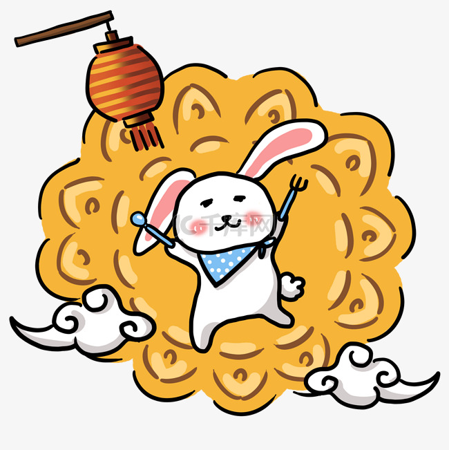 中秋佳节月兔与月饼灯笼