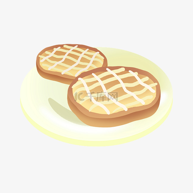手绘奶油面包插画