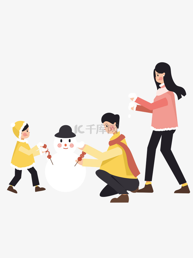 温馨堆雪人一家人卡通设计