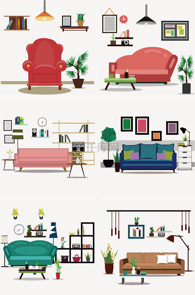 客厅沙发家居环境AI矢量插画