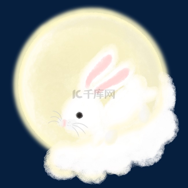 手绘中秋节可爱玉兔奔月