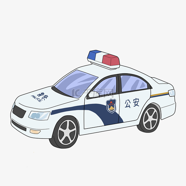 公安执法巡逻车卡通插画