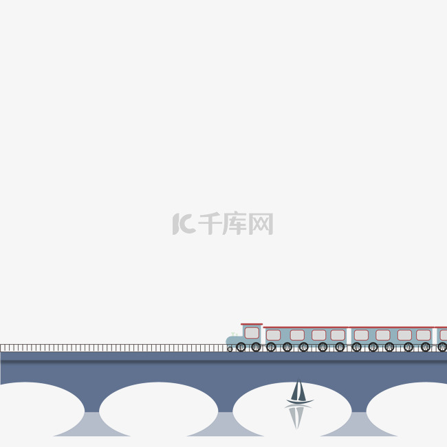 蓝色火车跨大桥渔船