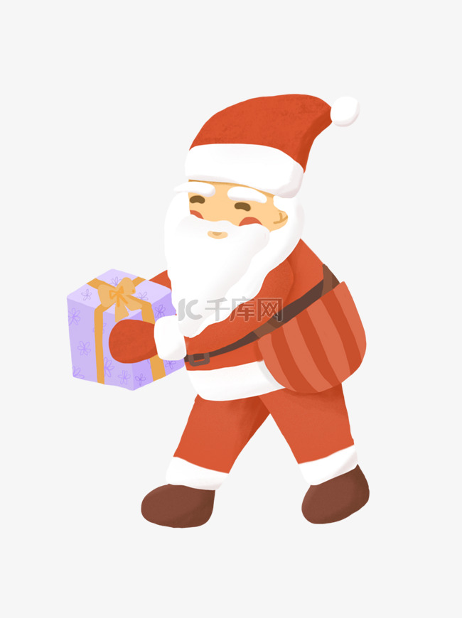 手绘可爱圣诞老人拿着礼物盒元素