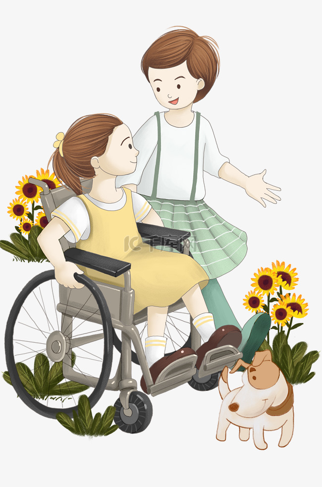 坐轮椅的残疾人插画