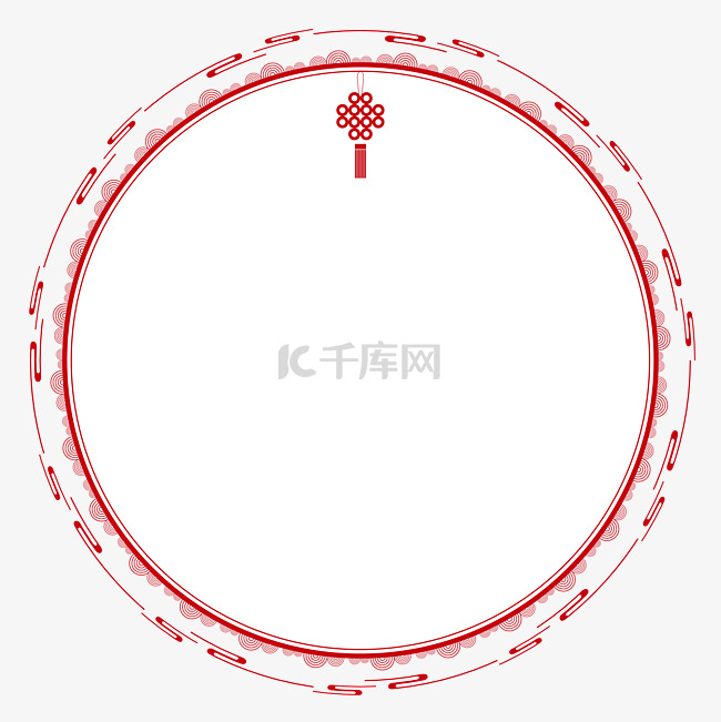 中国风红色流云中国结圆形边框矢