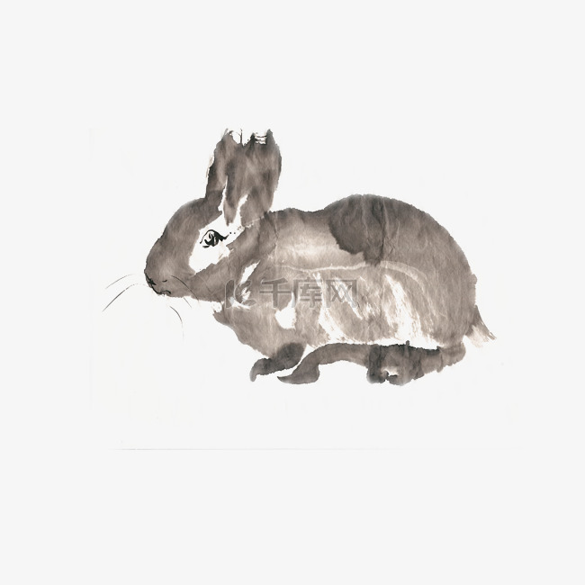 可爱的兔子水墨画PNG免抠素材