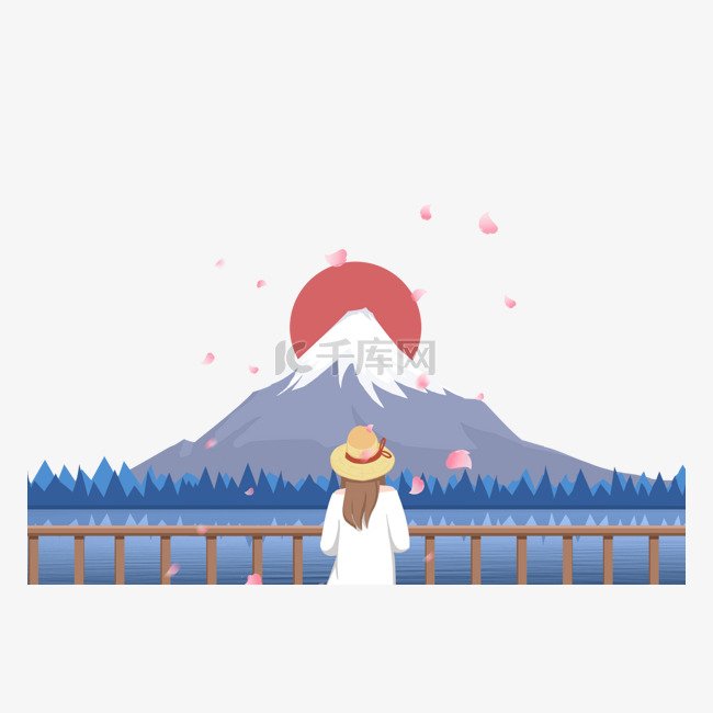 日本旅游之富士山美景卡通插画