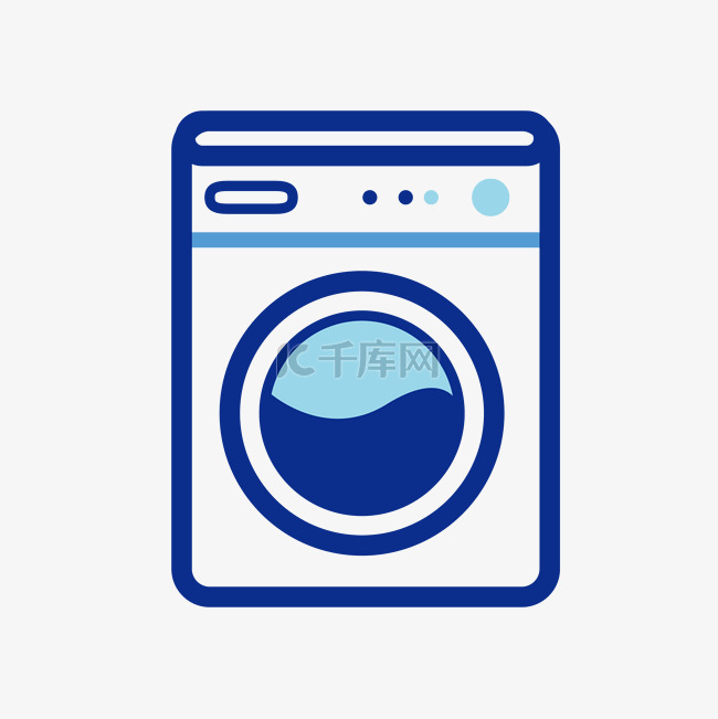 蓝色手绘方形洗衣机元素