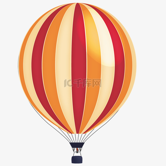 卡通橙色条纹的热气球免抠图