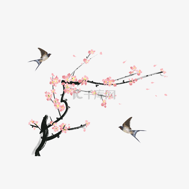 中国风水彩手绘花鸟