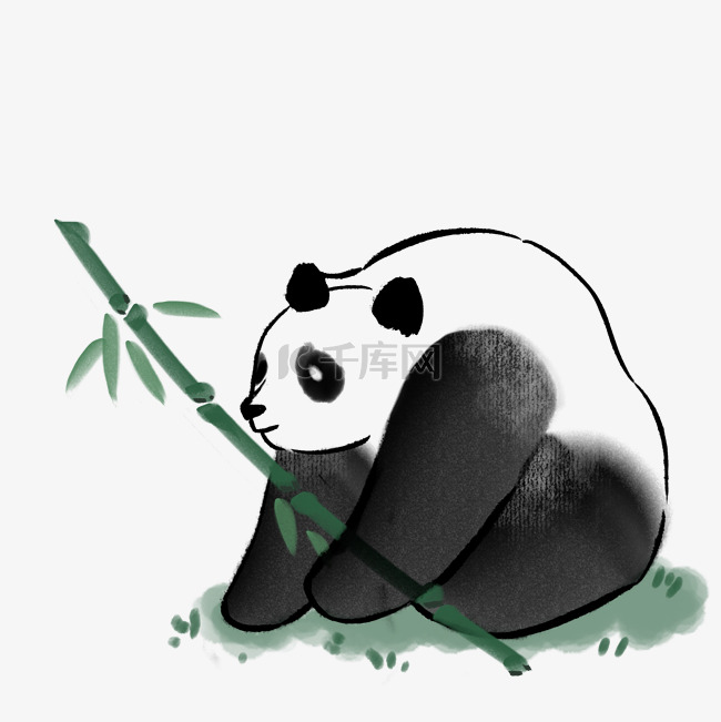 熊猫抱着竹子的手绘