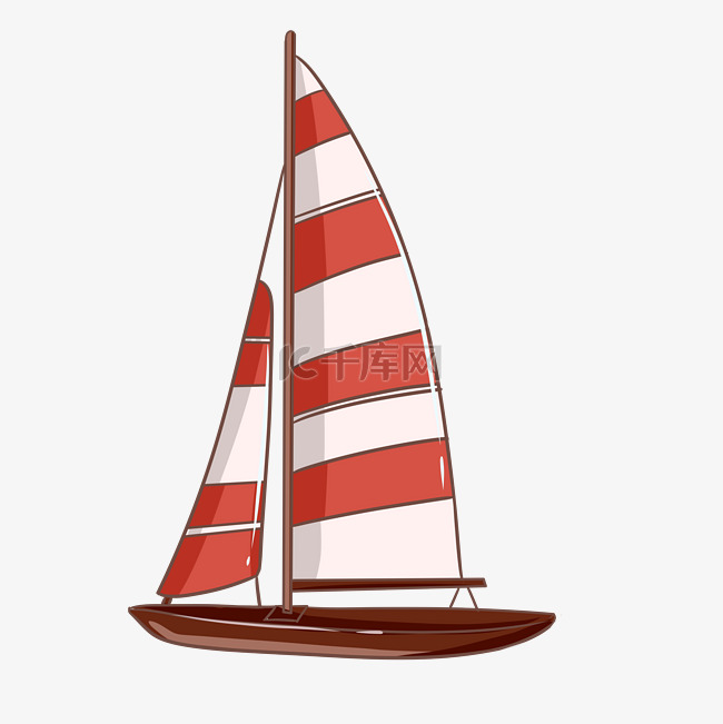 手绘色彩的帆船插画