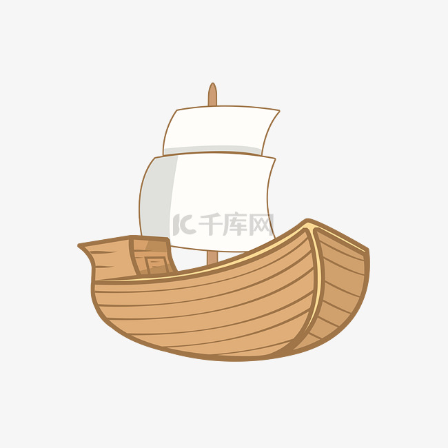 卡通木质帆船插画