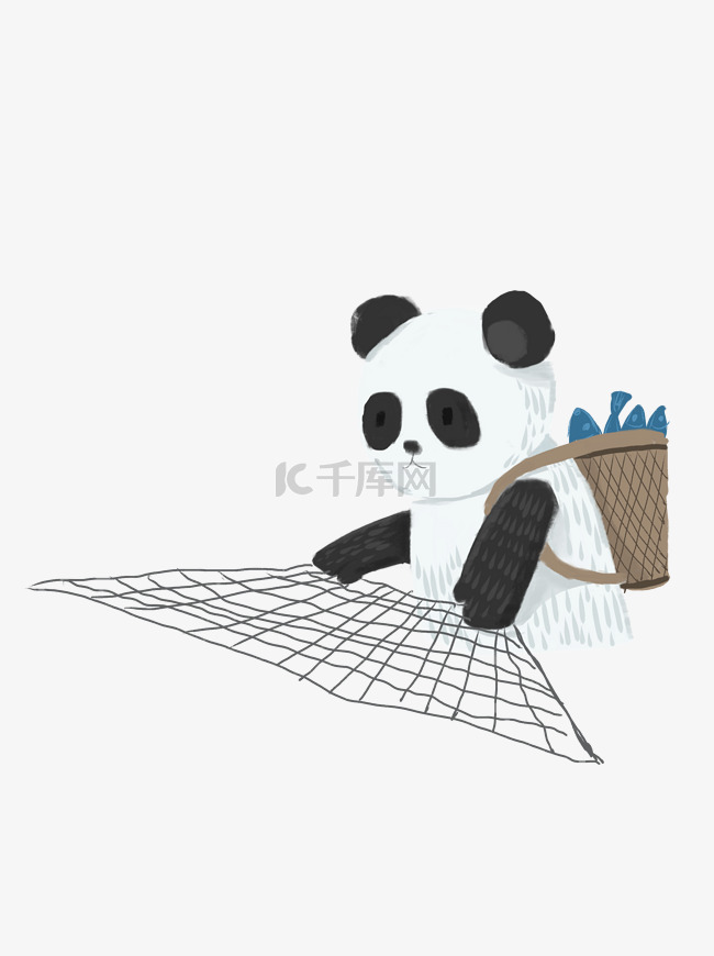 可爱撒网捕鱼的熊猫设计可商用元