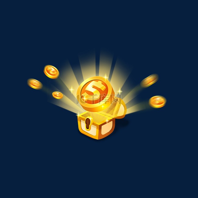 宝藏金色Q版游戏道具质感金币宝