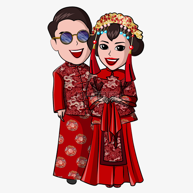 结婚季红色中国风婚礼Q版情侣2