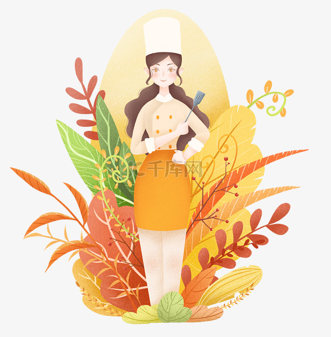 女神节女王节厨师手绘免扣