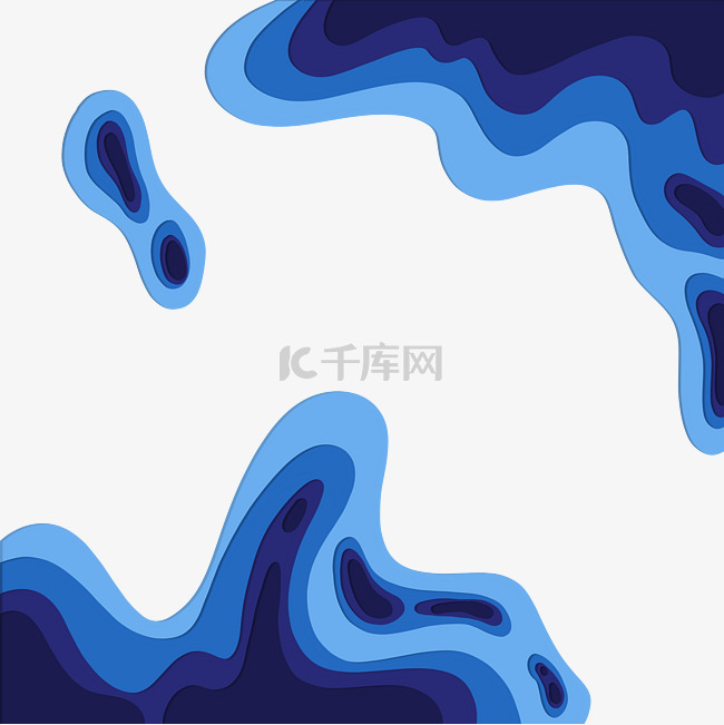 蓝色不规则图形剪纸风