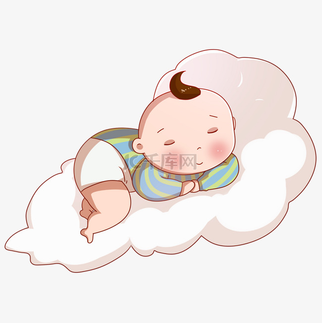 趴在云朵睡觉的小男孩
