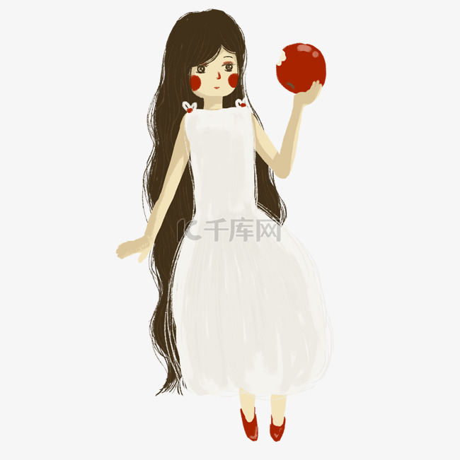 拿着红色果子的白裙子女孩