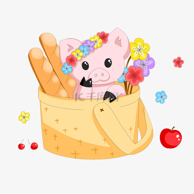 新年可爱小猪在篮子里的小猪pn