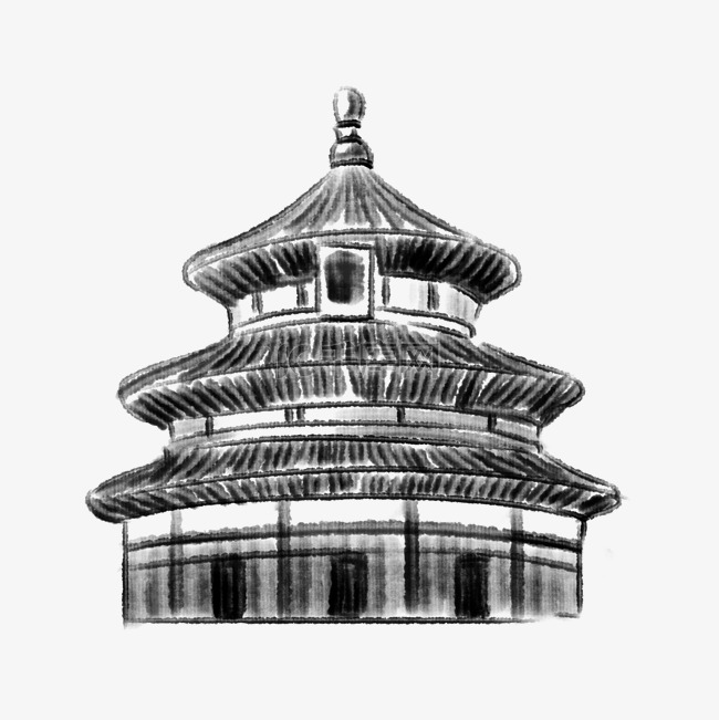 水墨古代建筑插画