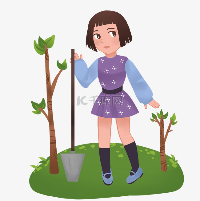 植树节种树的女孩
