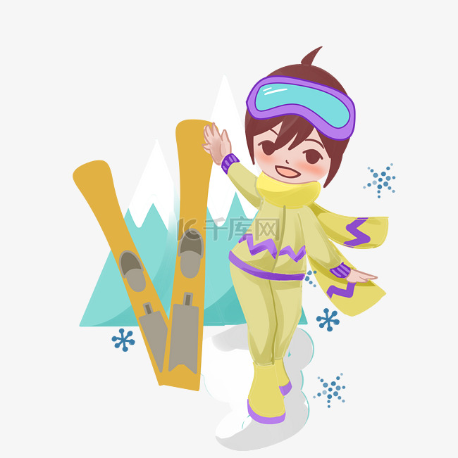 站立的小女孩和雪橇手绘设计图