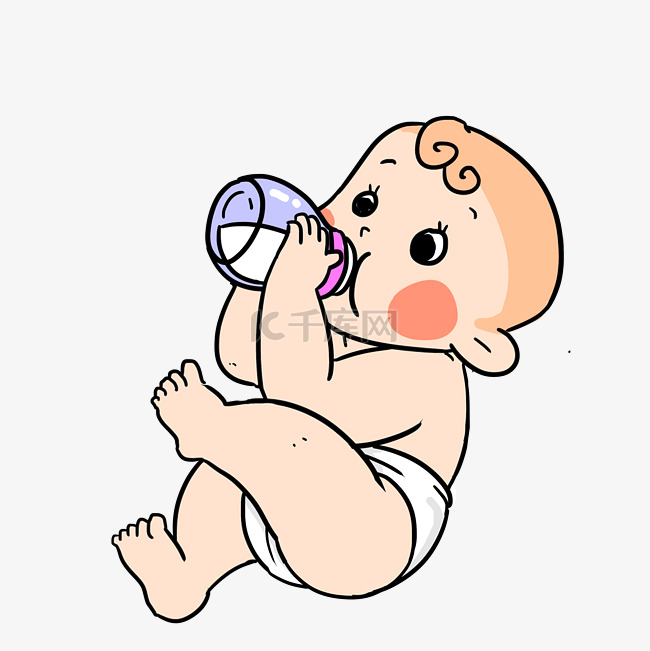 婴儿宝宝喝奶卡通手绘插画