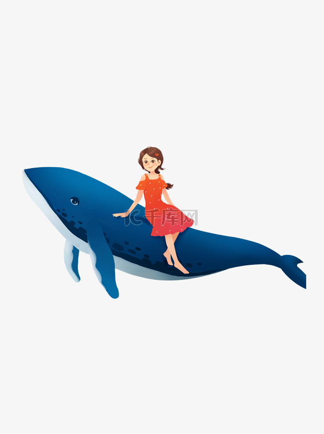 坐在鲸鱼上的女孩图案设计
