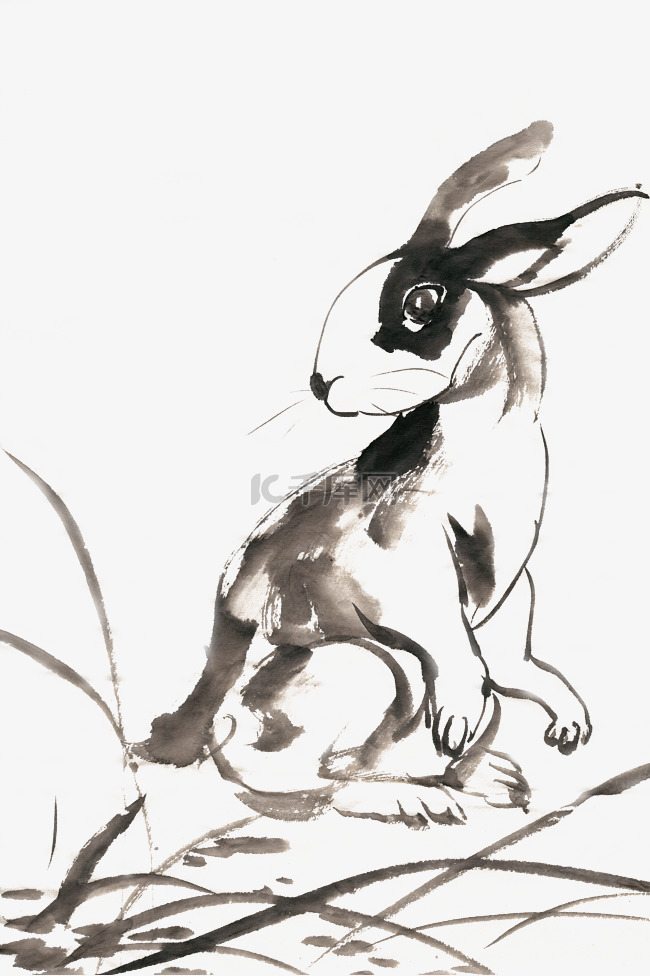  兔子水墨画 