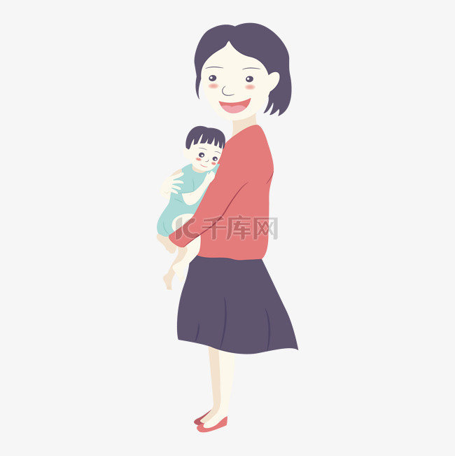 卡通手绘妈妈抱着宝宝