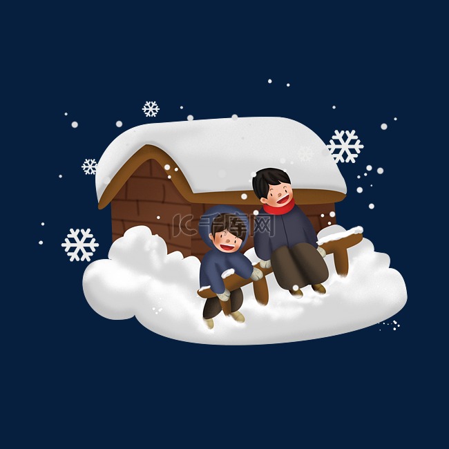 冬季系列村外玩雪的儿童