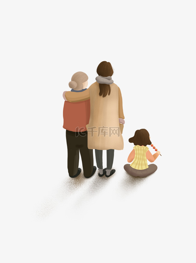重阳节陪着老奶奶的女儿和孙女可