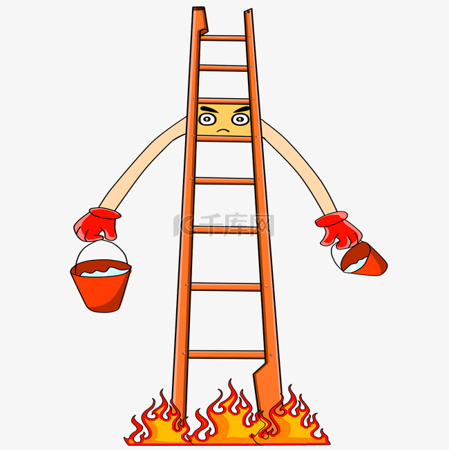 卡通手绘消防梯插画