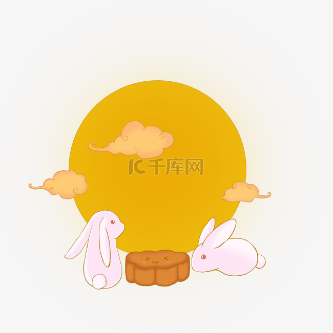 中秋节暖色系卡通手绘兔子吃月饼