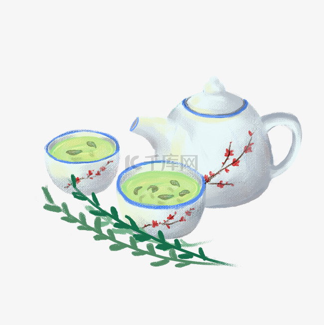 手绘清茶茶壶插画矢量图