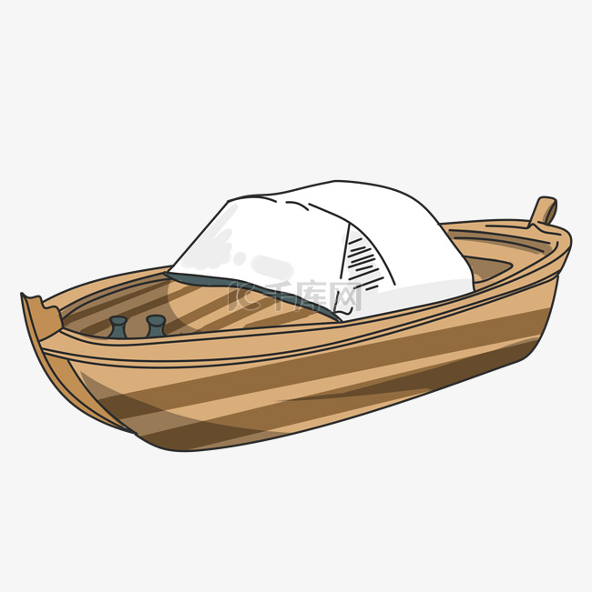 手绘木质的乌篷船插画