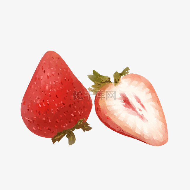 切开的草莓手绘插画