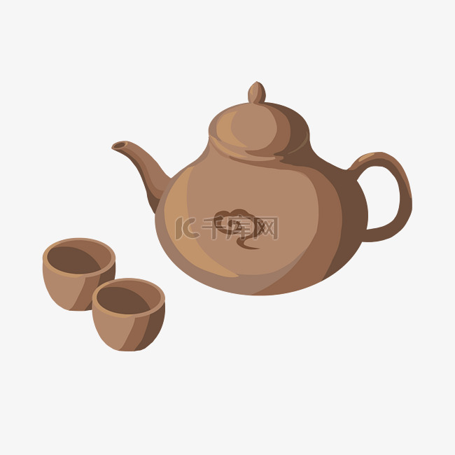 棕色古风茶壶茶杯