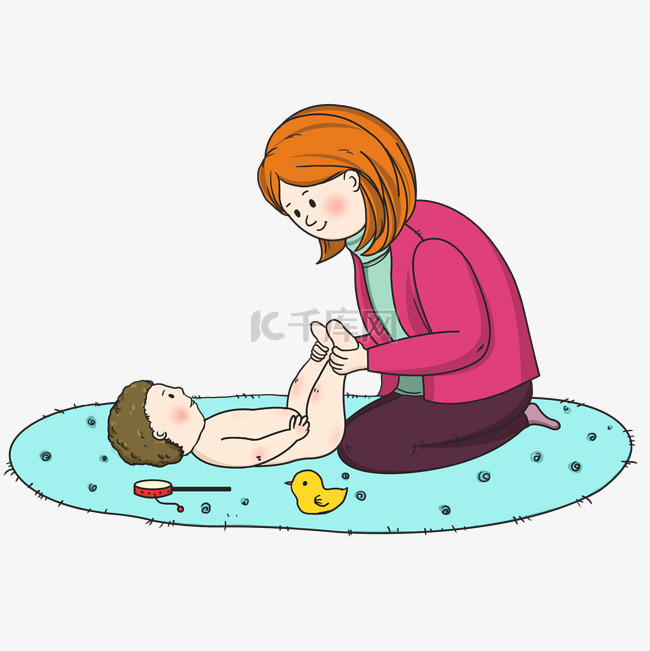母婴陪小孩玩耍插画