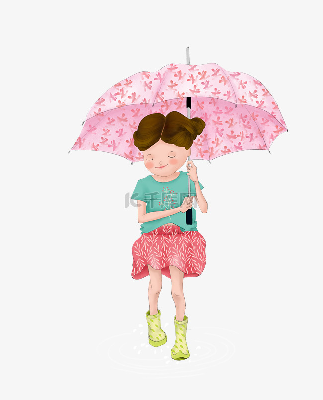 夏天在雨中打伞的女孩