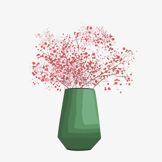 手绘插画风格绿色塑料花瓶满天星