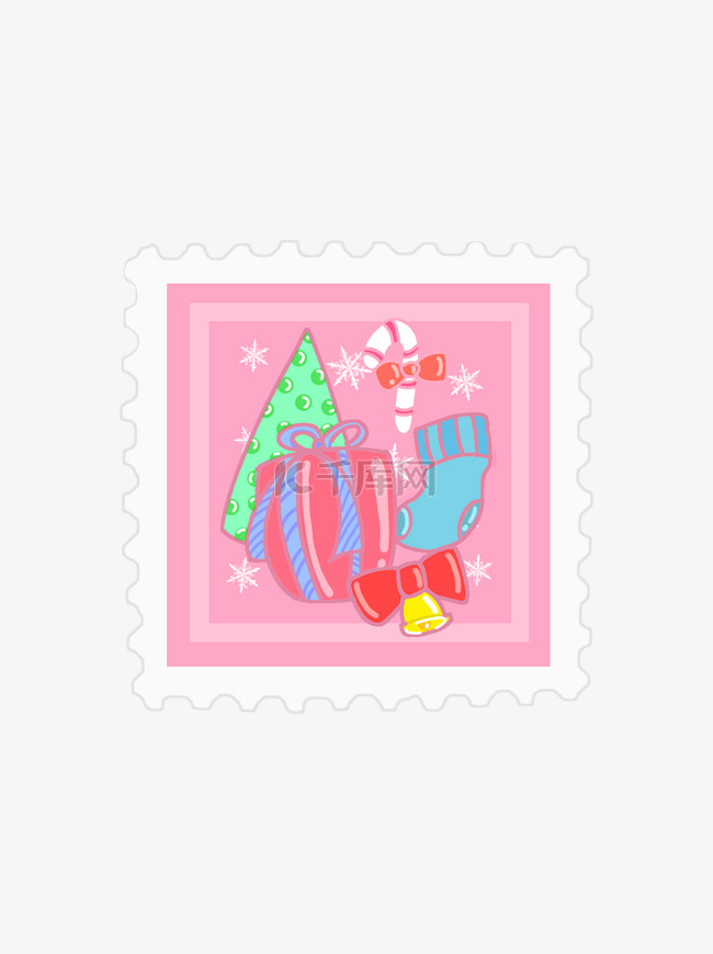 圣诞邮票贴纸粉红可爱元素